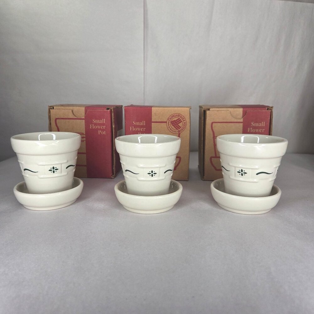 Longaberger Pottery Small Flower Pot Trio Heritage Green